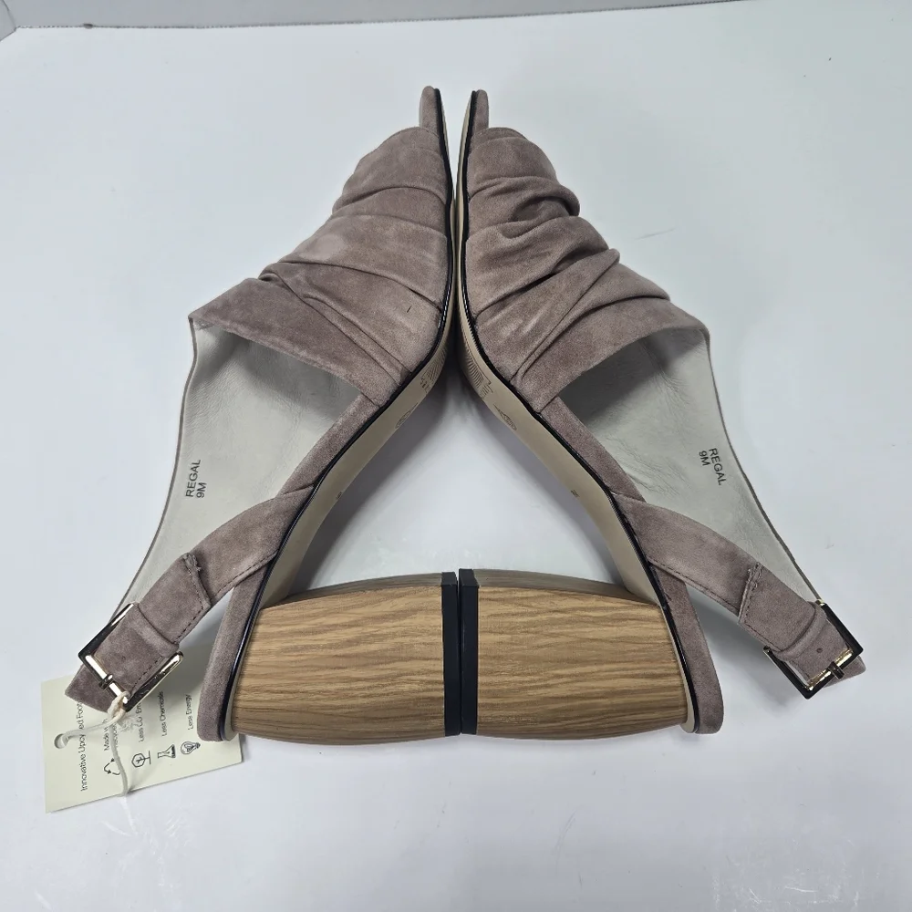 Sanctuary Regal Taupe Leather Slingback Woodgrain 3 1/2